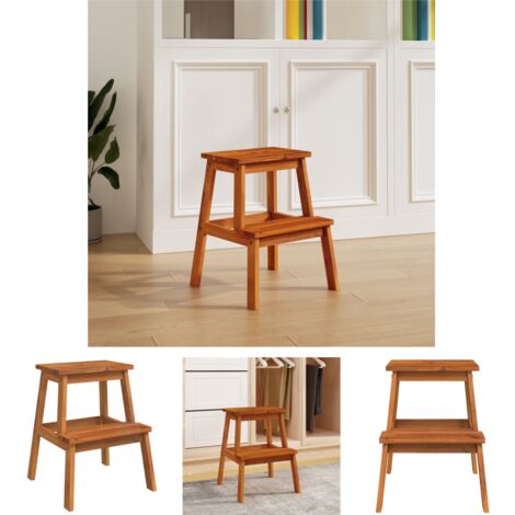 SKM Tritthocker Aus Massivholz Akazie - 2-stufiger Hocker Für Küche & Haushalt