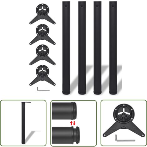 4 Height Adjustable Table Legs Black 710 mm vidaXL