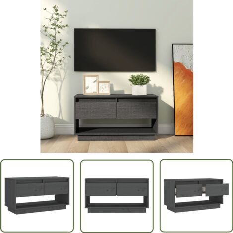The Living Store TV-Schrank Grau 74x34x40 cm Massivholz Kiefer - TV Schrank - Holzmöbel - Kiefernholzmöbel - Grau - Moderner TV Stand (1/5)