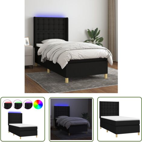 The Living Store Boxspringbett mit Matratze & LED Schwarz 100x200 cm Stoff - Boxspringbett - Doppelbett - Schlafsofa - Bettenrahmen - Lattenrost (1/5)