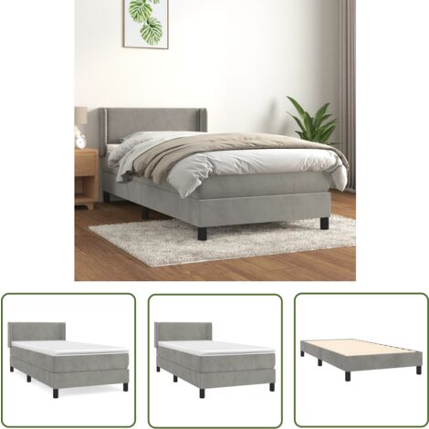 The Living Store Boxspringbett mit Matratze Hellgrau 90x190 cm Samt - Samtbett - Boxspringbett - Doppelbett - Schlafzimmermöbel - Luxusbett (1/5)