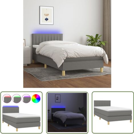 The Living Store Boxspringbett mit Matratze & LED Dunkelgrau 90x200 cm Stoff - Boxspringbett - Doppelbett - Schlafsofa - Lattenrost - Bettrahmen (1/5)