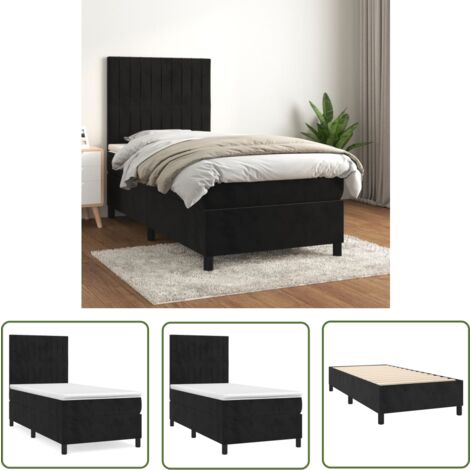 The Living Store Boxspringbett mit Matratze Schwarz 100x200 cm Samt - Samtbett - Boxspringbett - Doppelbett - Schlafzimmermöbel - Luxusbett (1/5)