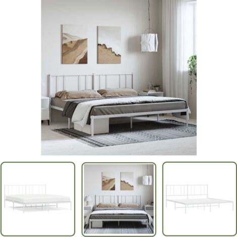 The Living Store Bettgestell mit Kopfteil Metall Weiß 183x213 cm - Metallbettfundament - Doppelbett - Weißes Bettgestell - Boxspringrahmen - Bettrahmen (1/5)