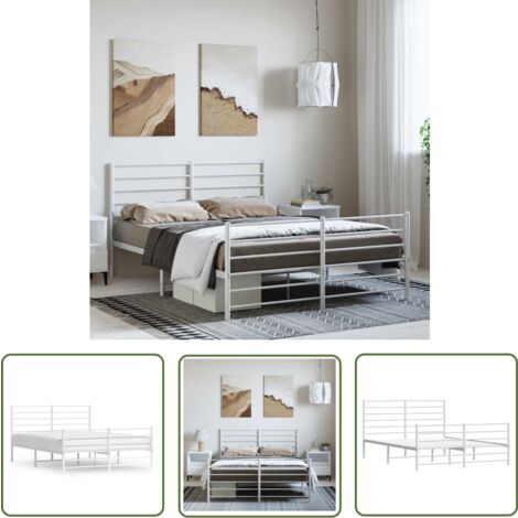 The Living Store Bettgestell mit Kopf- und Fußteil Metall Weiß 135x190 cm - Metallbettfgestell - Weißes Bettgestell - Doppelbettgestell - Boxspringrahmen - Bettrahmen (1/5)