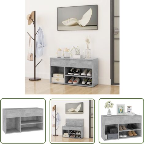 The Living Store Schuhbank Betongrau 80x30x45 cm Holzwerkstoff - Schuhbank - Schuhregal - Garderobe - Aufbewahrungsbox - Wohnraumorganisation (1/5)