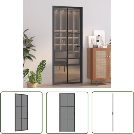 Produktbild von VidaXL Zimmertür Innentür 83x201,5 Cm Schwarz ESG-Glas Und Aluminium Zimmertuer Glastuer Cs0obo0mn