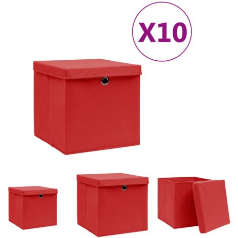 The Living Store Aufbewahrungsboxen mit Deckeln 10 Stk. 28x28x28 cm Rot - Ordnungshelfer (1/5)