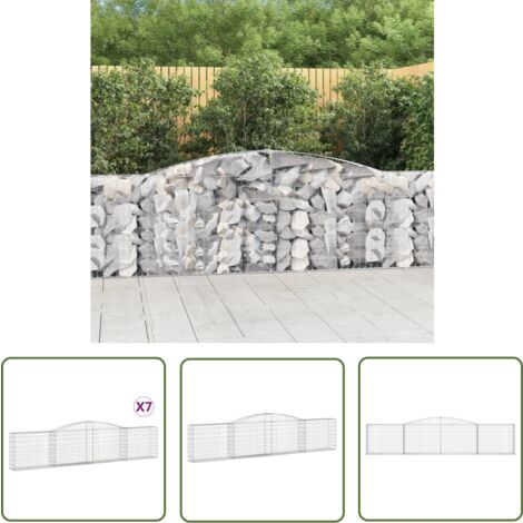 The Living Store Gabionen mit Hochbogen 7 Stk. 400x30x80/100cm Verzinktes Eisen - Gabionen - Gabionenwände - Gartendeko - Gartenzubehör - Zaun (1/5)