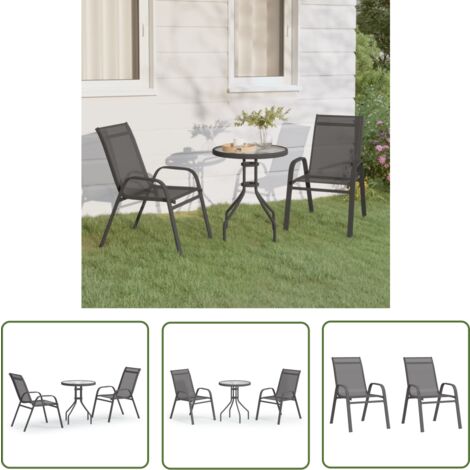 The Living Store 3tlg. GartenBistroSet Grau Gartenmöbel Set