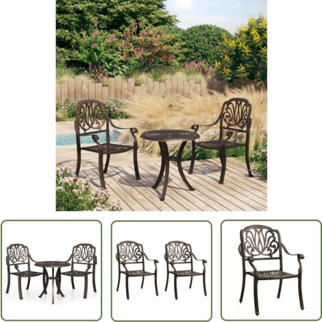 The Living Store 3tlg. BistroSet Aluminiumguss Bronzen Bistro Set