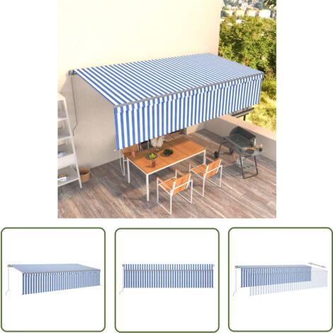 The Living Store Markise Manuell Einziehbar mit Rollo 6x3 m Blau & Weiß