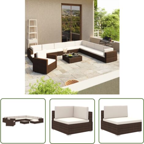 The Living Store 12tlg. GartenLoungeSet mit Auflagen Poly Rattan