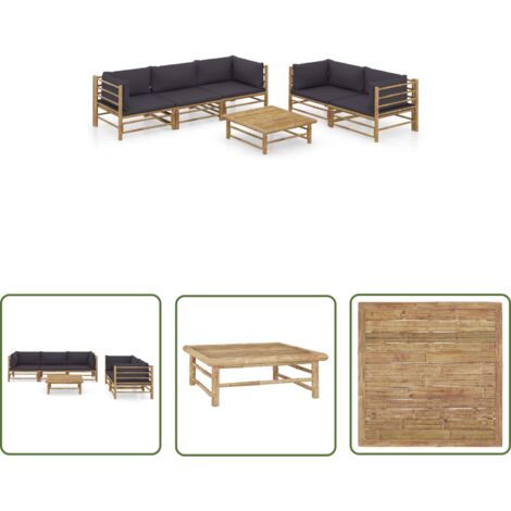 The Living Store 6tlg. GartenLoungeSet mit Dunkelgrauen Kissen