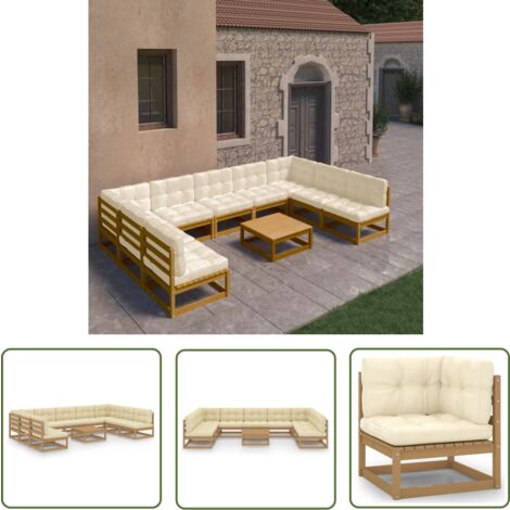 The Living Store 10tlg. GartenLoungeSet mit Kissen Honigbraun