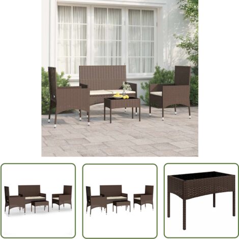 The Living Store 4tlg. GartenLoungeSet mit Kissen Braun Poly Rattan