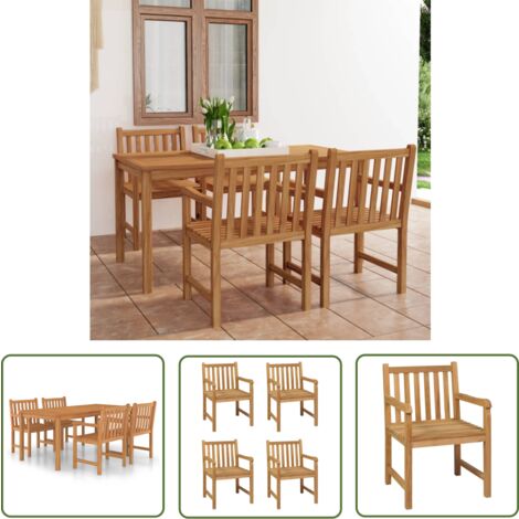 The Living Store 5tlg. GartenEssgruppe Massivholz Teak Holz