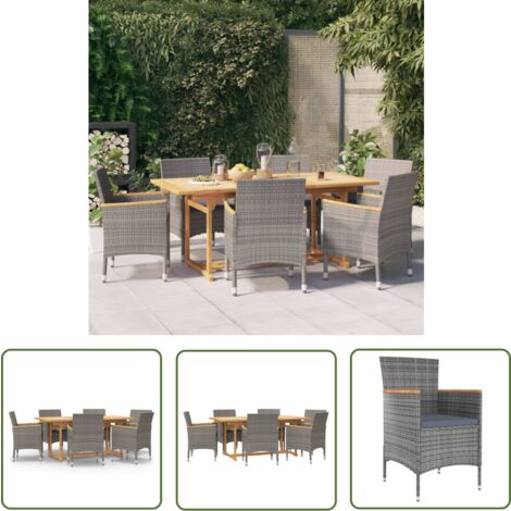 The Living Store 7tlg. GartenEssgruppe mit Kissen Grau Gartenmöbel