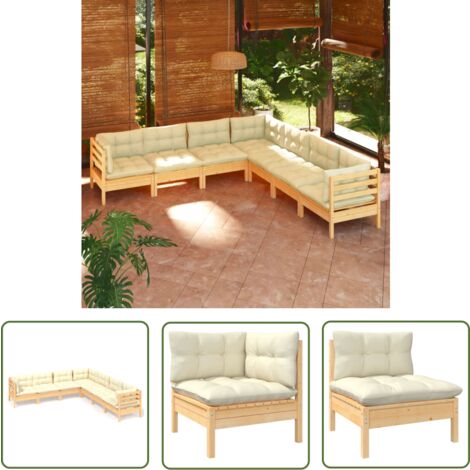 The Living Store 7-tlg. Garten-Lounge-Set mit Creme Kissen Massivholz Kiefer - Gartenzubehör - Lounge Set - Gartenmöbel - Esszimmergarnitur - Outdoor Möbel (1/5)