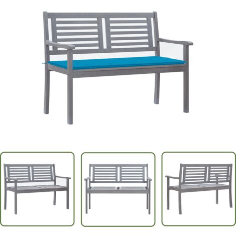 The Living Store 2SitzerGartenbank mit Auflage 120 cm Grau