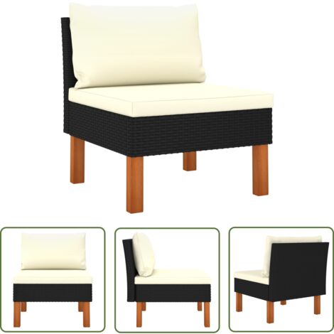 The Living Store Mittelsofa Poly Rattan und Eukalyptus Massivholz - Gartensofa - Lounge Set - Outdoor Möbel - PE-Rattan - Stahlelement (1/5)