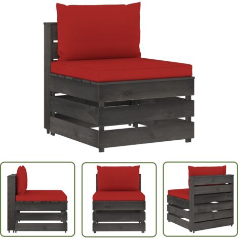 The Living Store Modulares Mittelsofa mit Kissen Grau Imprägniertes