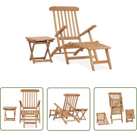 The Living Store GartenLiegestuhl mit Fußstütze und Tisch Massivholz