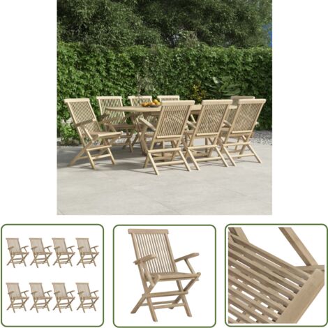 The Living Store Gartenstühle 8 Stk. Klappbar Grau 56x61x89 cm Massivholz Teak - Gartenstühle - Holzmöbel - Outdoor Möbel - Balkonmöbel - Terrasse Möbeln (1/5)