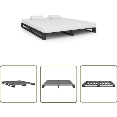 The Living Store Palettenbett Grau Massivholz Kiefer 160×200 cm - Palettenbett - Holzkernbettrahmen - Kiefernbett - Doppelbett - Grau (1/5)