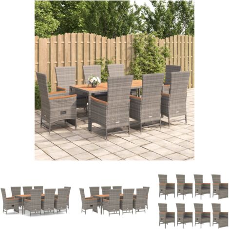 Rattanmöbel - vidaXL 9-tlg. Garten-Essgruppe mit Kissen Grau Poly Rattan - Liegeplatz (1/5)