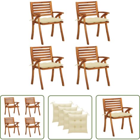2 Akazienholz Gartenstühle Mit Cremefarbenen Kissen – Outdoor Lounge-Sessel Für Terrasse & Balkon