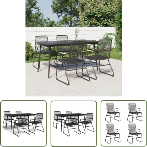 The Living Store 5tlg. GartenEssgruppe Schwarz PVC Rattan