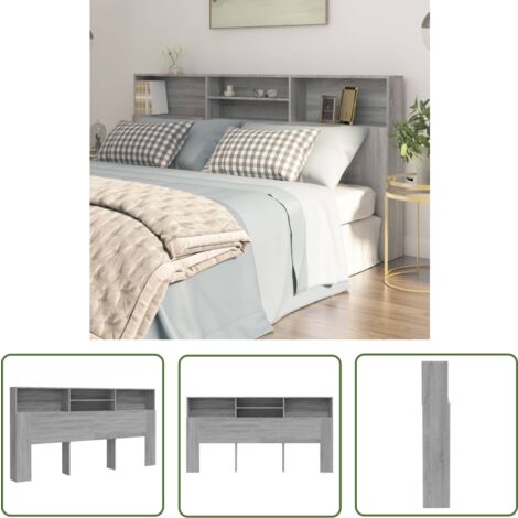 Coavain Kopfteil Mit Regal 200x104,5cm - Grau Sonoma Mit 3 Ablagen Fürs Schlafzimmer
