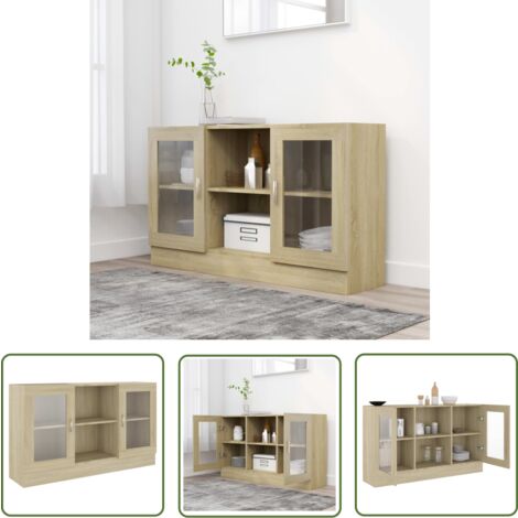 The Living Store Vitrinenschrank Sonoma-Eiche 120x30,5x70 cm Holzwerkstoff - Sideboard - Vitrinenschrank - Wohnzimmermöbel - Regal - Aufbewahrung (1/5)