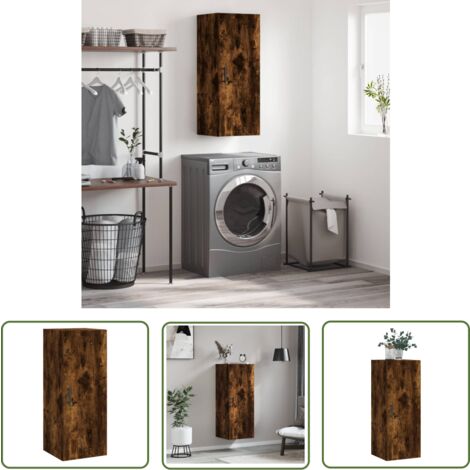 The Living Store Wandschrank Räuchereiche 34,5x34x90 cm - Sideboard - Holzschränkchen - Regal - Aufbewahrung - Wandregal (1/5)