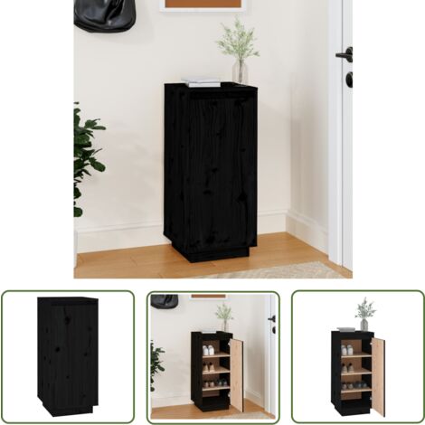 The Living Store Schuhschrank Schwarz 35x35x80 cm Massivholz Kiefer - Schuhschrank - Holzschoenschrank - Schuhregal - Garderobe - Einbauschrank (1/5)