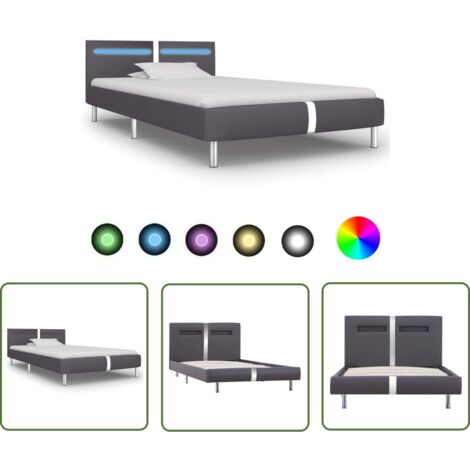 The Living Store Bettgestell mit LED Grau Kunstleder 90x200 cm - Bettrahmen - LED-Bett - Doppelbett - Schlafraum Dekoration - Grau (1/5)