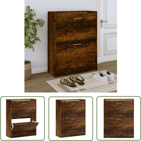The Living Store Schuhschrank Räuchereiche 63x24x81 cm Holzwerkstoff - Schuhschrank - Schrank - Regal - Holzwerkstoffmöbel - Garderobe