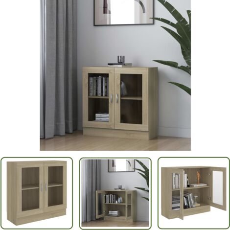 The Living Store Vitrinenschrank Sonoma-Eiche 82,5x30,5x80 cm Holzwerkstoff - Bücherregal - Vitrinenschrank - Regal - Holzschrank - Wohnzimmermöbel (1/5)