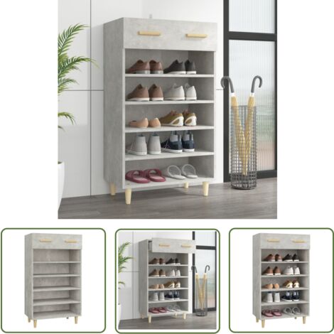 The Living Store Schuhschrank Betongrau 60x35x105 cm Holzwerkstoff - Holz Schrank - Schuhschrank - Garderobe - Einbauschrank - Regal (1/5)