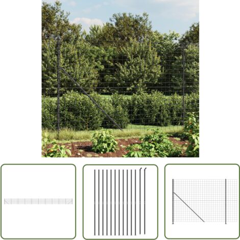 The Living Store Maschendrahtzaun mit Bodenflansch Anthrazit 1,4x25 m - Maschendrahtzaun - Gartenzaun - Sicherheitszaun - Hundezaun - Terrassenabgrenzung (1/5)