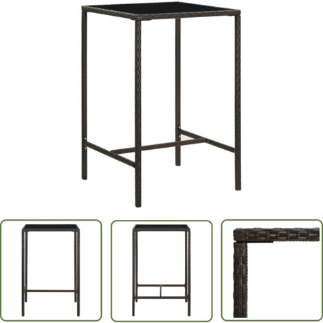 The Living Store Garten-Bartisch Braun 70x70x110 cm Poly Rattan und Glas - Gartenbartisch - Outdoor Bartisch - Rattan Tisch - Balkontisch - Terrasse