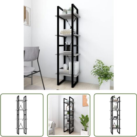 The Living Store Bücherregal 4 Fächer Grau Sonoma 40x30x140 cm Holzwerkstoff - Bücherregal - Holzregal - Wohnraumorganisation - Aufbewahrungslösung - Grau Sonoma (1/5)