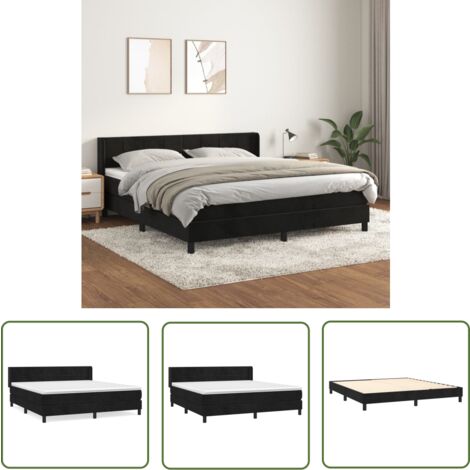 The Living Store Boxspringbett mit Matratze Schwarz 180x200 cm Samt - Samtbett - Boxspringbett - Doppelbett - Schlafzimmermöbel - Luxusbett (1/5)
