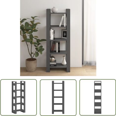 The Living Store Bücherregal/Raumteiler Grau 60x35x160 cm Massivholz - Holzregal - Buche - Bücherregal Grau - Regal Massiv - Raumteiler (1/5)