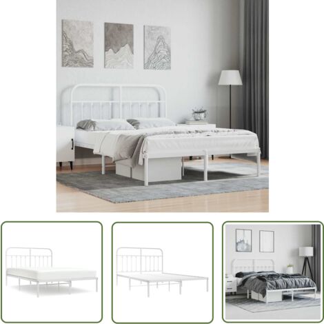 The Living Store Bettgestell mit Kopfteil Metall Wei 135x190 cm ...