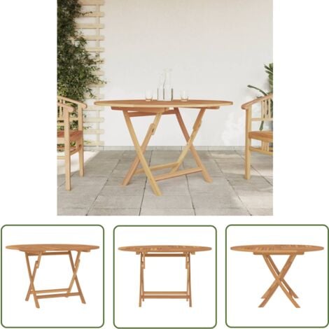 The Living Store Gartentisch Klappbar Ø 110x75 cm Massivholz Teak