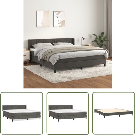 The Living Store Boxspringbett mit Matratze Dunkelgrau 160x200 cm Samt - Samtbett - Boxspringbett - Doppelbett - Bettenrahmen - Luxusbett (1/5)