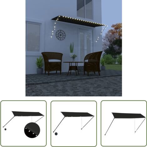 The Living Store Einziehbare Markise mit LED 350150 cm Anthrazit -  Gardenerie - Markise - Sonnenblende - Terrasseberdachung - Gartengerte