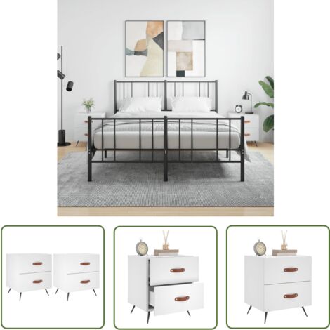 The Living Store Nachttische 2 Stk. Weiß 40x35x47,5 cm Holzwerkstoff - Nachtschränke - Wohnzimmerdeko - Möbel Online Kaufen - Holznachtschränkchen - Weißer Nachttisch (1/5)
